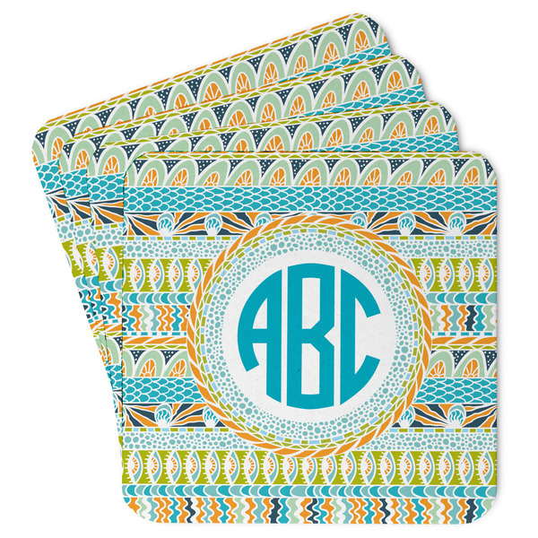Custom Abstract Teal Stripes Paper Coasters w/ Monograms