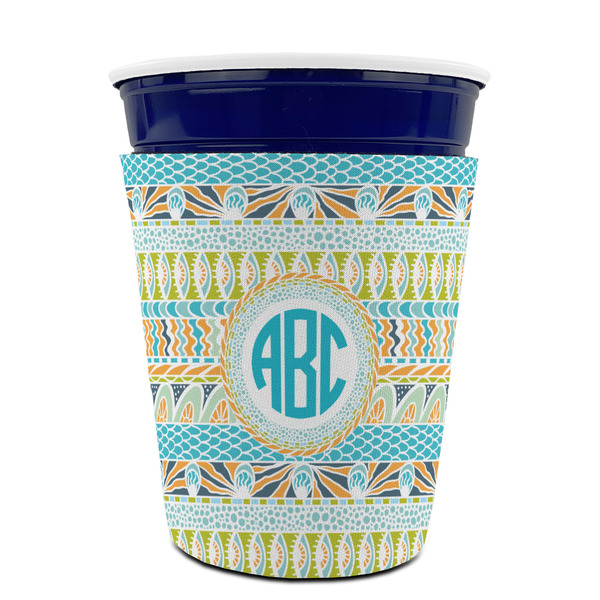 Abstract Teal Stripes Party Cup Sleeves - without bottom - FRONT (on cup)