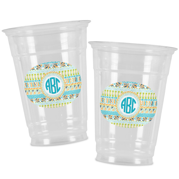 Abstract Teal Stripes Party Cups - 16oz - Alt View