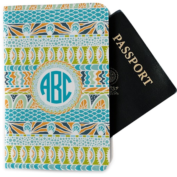 Custom Abstract Teal Stripes Passport Holder - Fabric (Personalized)