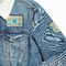 Abstract Teal Stripes Patches Lifestyle Jean Jacket Detail