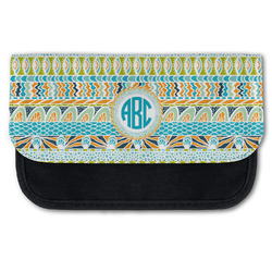 Abstract Teal Stripes Canvas Pencil Case w/ Monogram