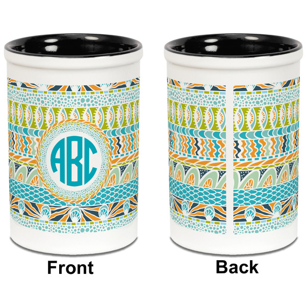 Abstract Teal Stripes Pencil Holder - Black - approval