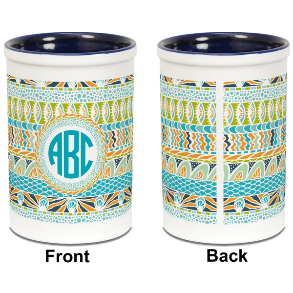 Abstract Teal Stripes Pencil Holder - Blue - approval