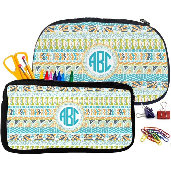 Abstract Teal Stripes Pencil / School Supplies Bags Small and Medium