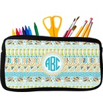 Abstract Teal Stripes Neoprene Pencil Case - Small w/ Monogram