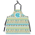Abstract Teal Stripes Apron Without Pockets w/ Monogram