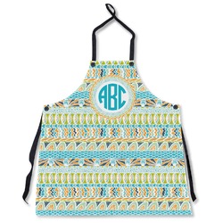 Abstract Teal Stripes Apron Without Pockets w/ Monogram