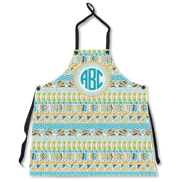 Custom Abstract Teal Stripes Apron Without Pockets w/ Monogram