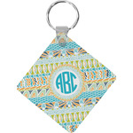 Abstract Teal Stripes Diamond Plastic Keychain w/ Monogram