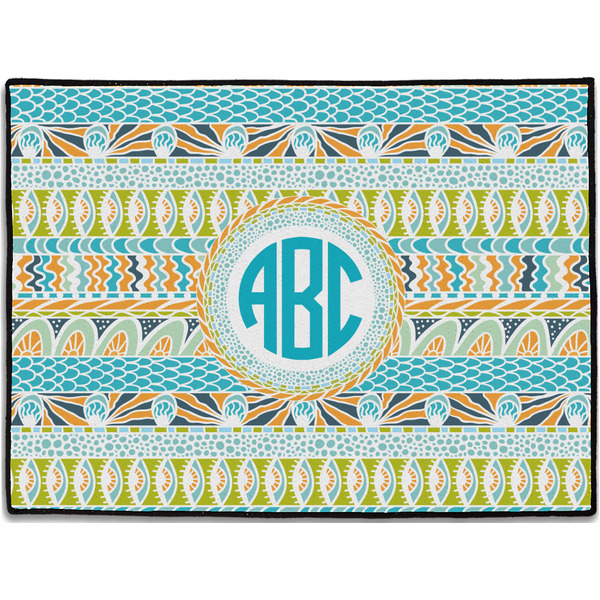 Custom Abstract Teal Stripes Door Mat (Personalized)