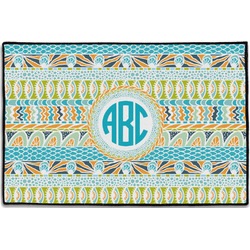 Abstract Teal Stripes Door Mat - 36"x24" (Personalized)