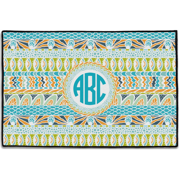 Abstract Teal Stripes Personalized Door Mat - 36x24 (APPROVAL)