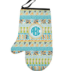 Abstract Teal Stripes Left Oven Mitt (Personalized)