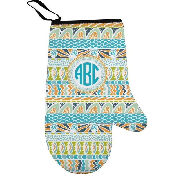 Abstract Teal Stripes Personalized Oven Mitt