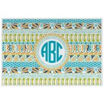 Abstract Teal Stripes Laminated Placemat w/ Monogram