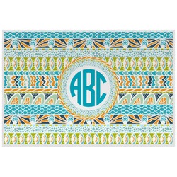 Abstract Teal Stripes Laminated Placemat w/ Monogram