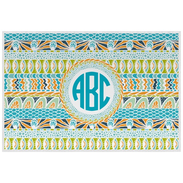 Custom Abstract Teal Stripes Laminated Placemat w/ Monogram