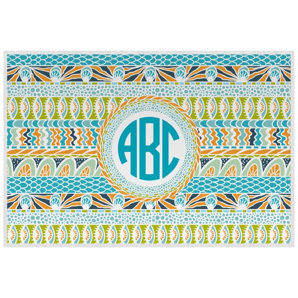 Custom Abstract Teal Stripes Laminated Placemat w/ Monogram