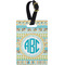 Abstract Teal Stripes Plastic Luggage Tag - Rectangular w/ Monogram