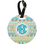 Abstract Teal Stripes Plastic Luggage Tag - Round (Personalized)