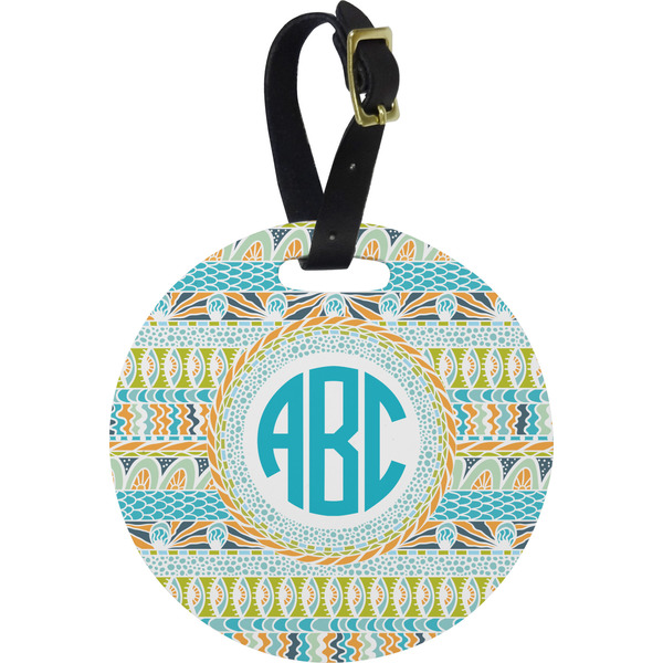 Custom Abstract Teal Stripes Plastic Luggage Tag - Round (Personalized)