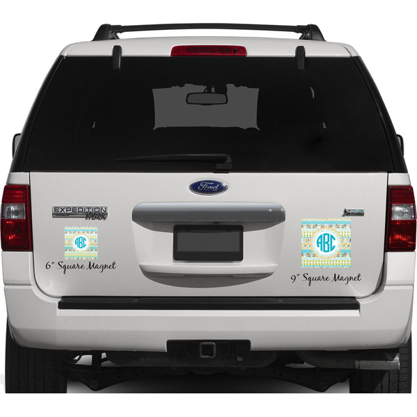 Abstract Teal Stripes Personalized Square Car Magnets on Ford Explorer