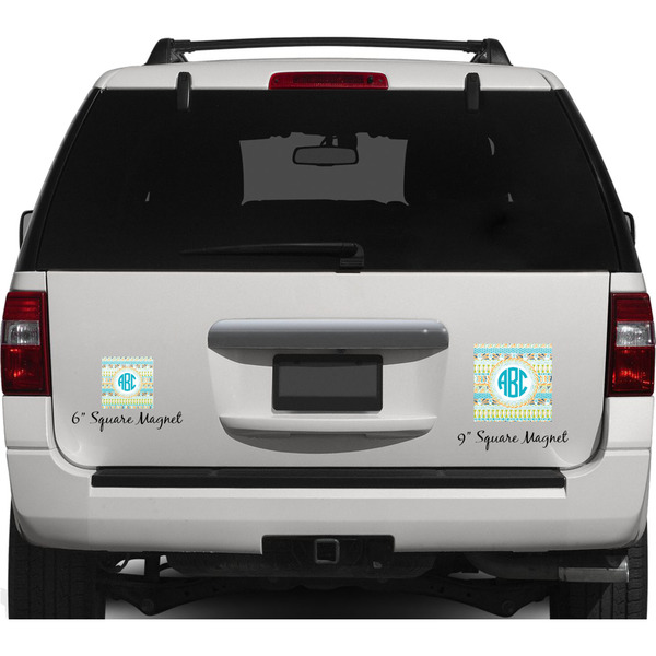 Abstract Teal Stripes Personalized Square Car Magnets on Ford Explorer