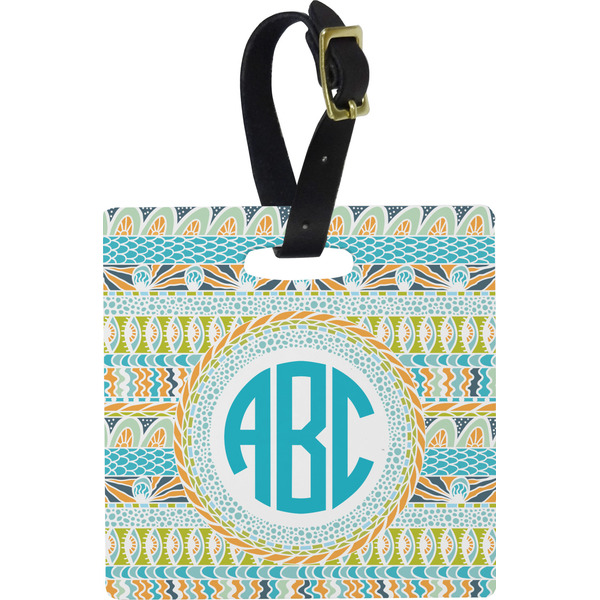 Abstract Teal Stripes Personalized Square Luggage Tag