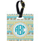 Abstract Teal Stripes Plastic Luggage Tag - Square w/ Monogram
