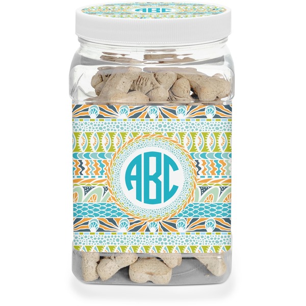 Custom Abstract Teal Stripes Dog Treat Jar (Personalized)