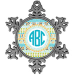 Abstract Teal Stripes Vintage Snowflake Ornament (Personalized)