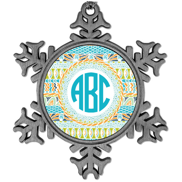 Custom Abstract Teal Stripes Vintage Snowflake Ornament (Personalized)