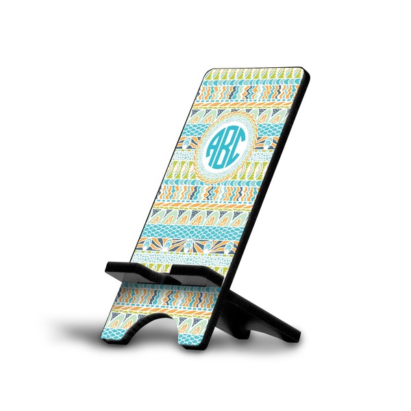 Custom Abstract Teal Stripes Cell Phone Stand (Personalized)