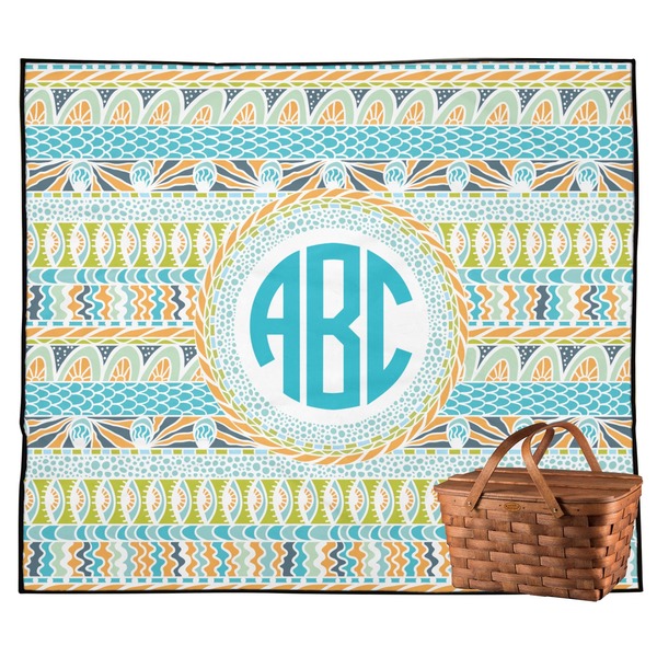 Custom Abstract Teal Stripes Outdoor Picnic Blanket (Personalized)