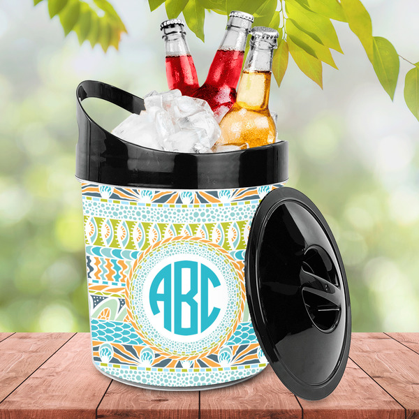 Abstract Teal Stripes Plastic Ice Bucket - LIFESTYLE