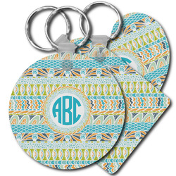 Abstract Teal Stripes Plastic Keychain (Personalized)