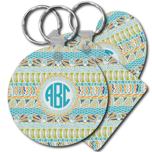Custom Abstract Teal Stripes Plastic Keychain (Personalized)