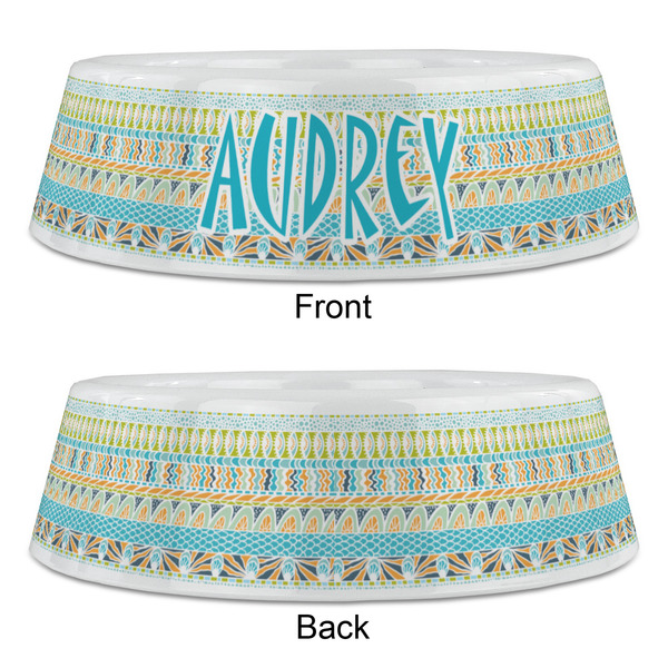 Abstract Teal Stripes Plastic Pet Bowls - Large - APPROVAL