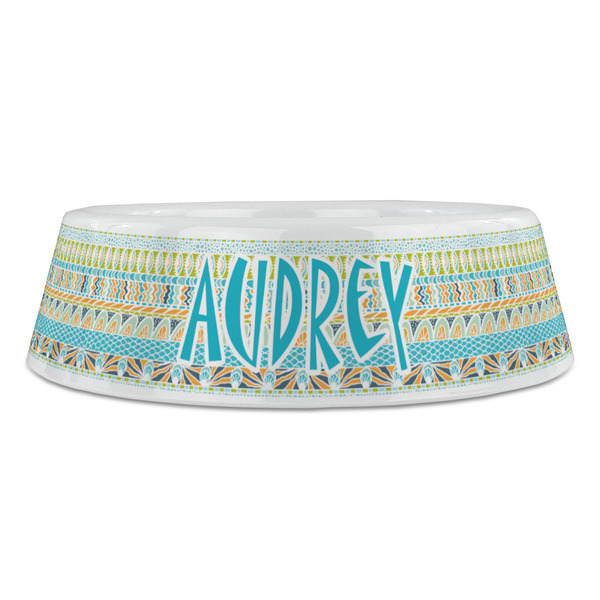 Abstract Teal Stripes Plastic Pet Bowls - Large - FRONT