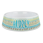 Abstract Teal Stripes Plastic Dog Bowl - Large (Personalized)