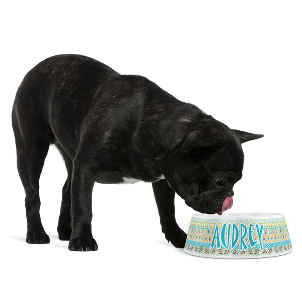 Abstract Teal Stripes Plastic Pet Bowls - Medium - LIFESTYLE