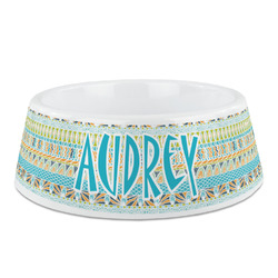 Abstract Teal Stripes Plastic Dog Bowl (Personalized)