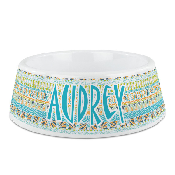Custom Abstract Teal Stripes Plastic Dog Bowl (Personalized)