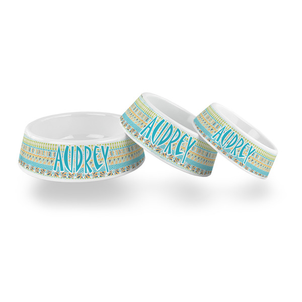 Abstract Teal Stripes Plastic Pet Bowls - PARENT MAIN