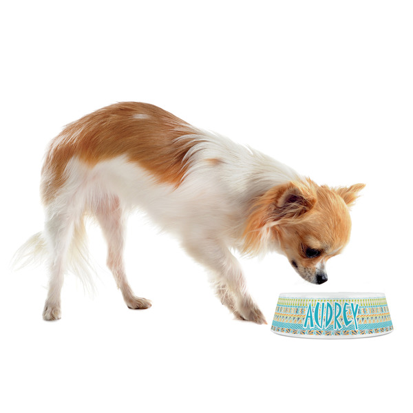 Abstract Teal Stripes Plastic Pet Bowls - Small - LIFESTYLE