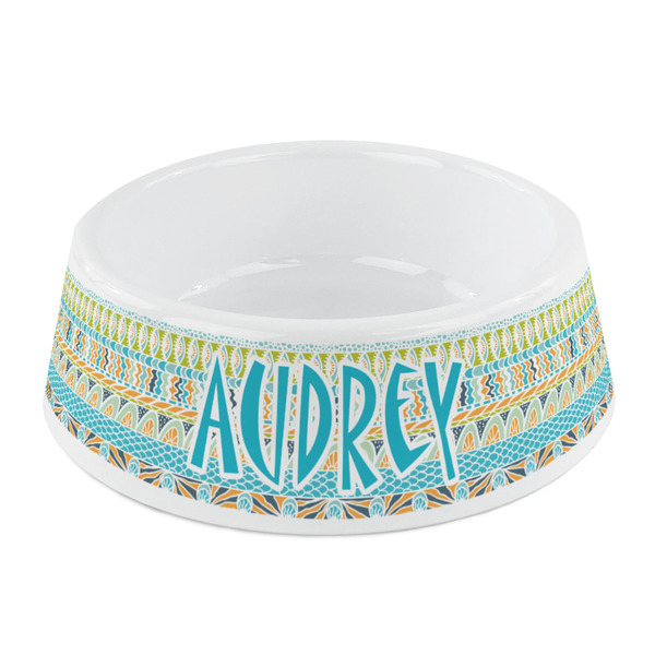 Custom Abstract Teal Stripes Plastic Dog Bowl - Small (Personalized)
