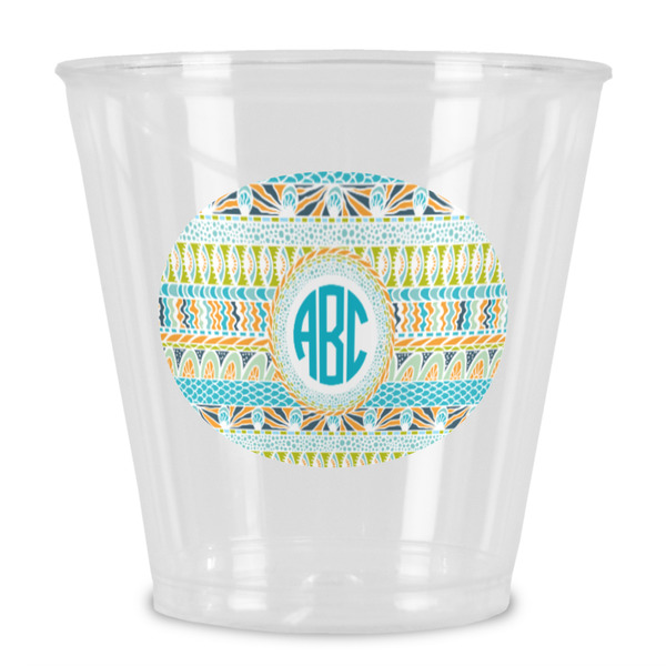 Custom Abstract Teal Stripes Plastic Shot Glass (Personalized)