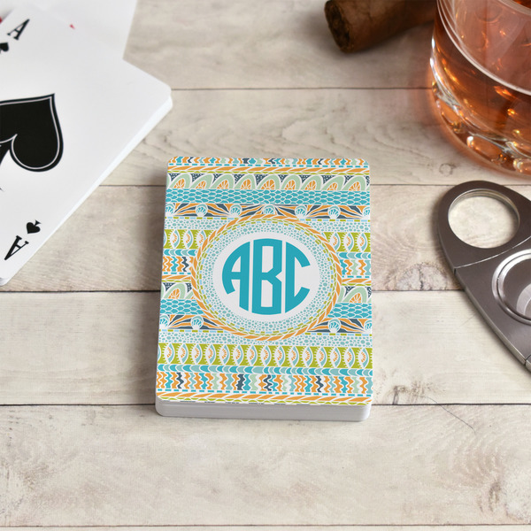 Abstract Teal Stripes Playing Cards - In Context