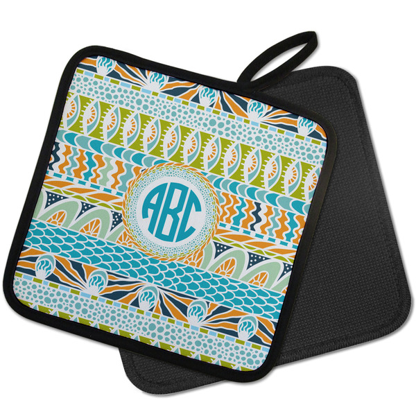 Abstract Teal Stripes Pot Holders - PARENT MAIN